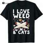 Рубашка Я люблю сорняков и котов, конопляная кошка, марихуана, подарок, футболка, Винтажный Мужской подарок...