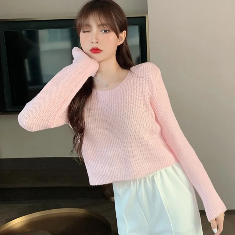 

Autumn Short Top Sweater Women Casual Thick Long Sleeve Short Soft Knitted Sweater Pullover High Quality