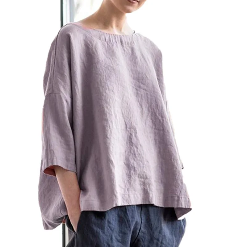 Oveize Solid Casual Women's Blouse Summer O-Neck Short Sleeve Women Blouse 2021 Autumn Trend Fashion New Streetwear Ladies Tops