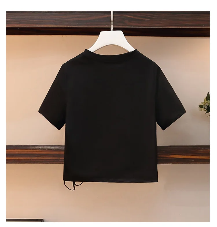 Спортивная одежда Женский костюм большого размера футболка укороченный топ и