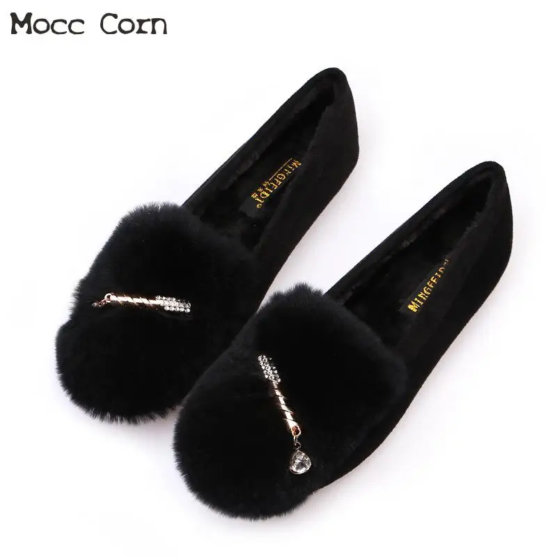 Зимние теплые меховые лоферы Женская обувь на плоской подошве из плюша Женские