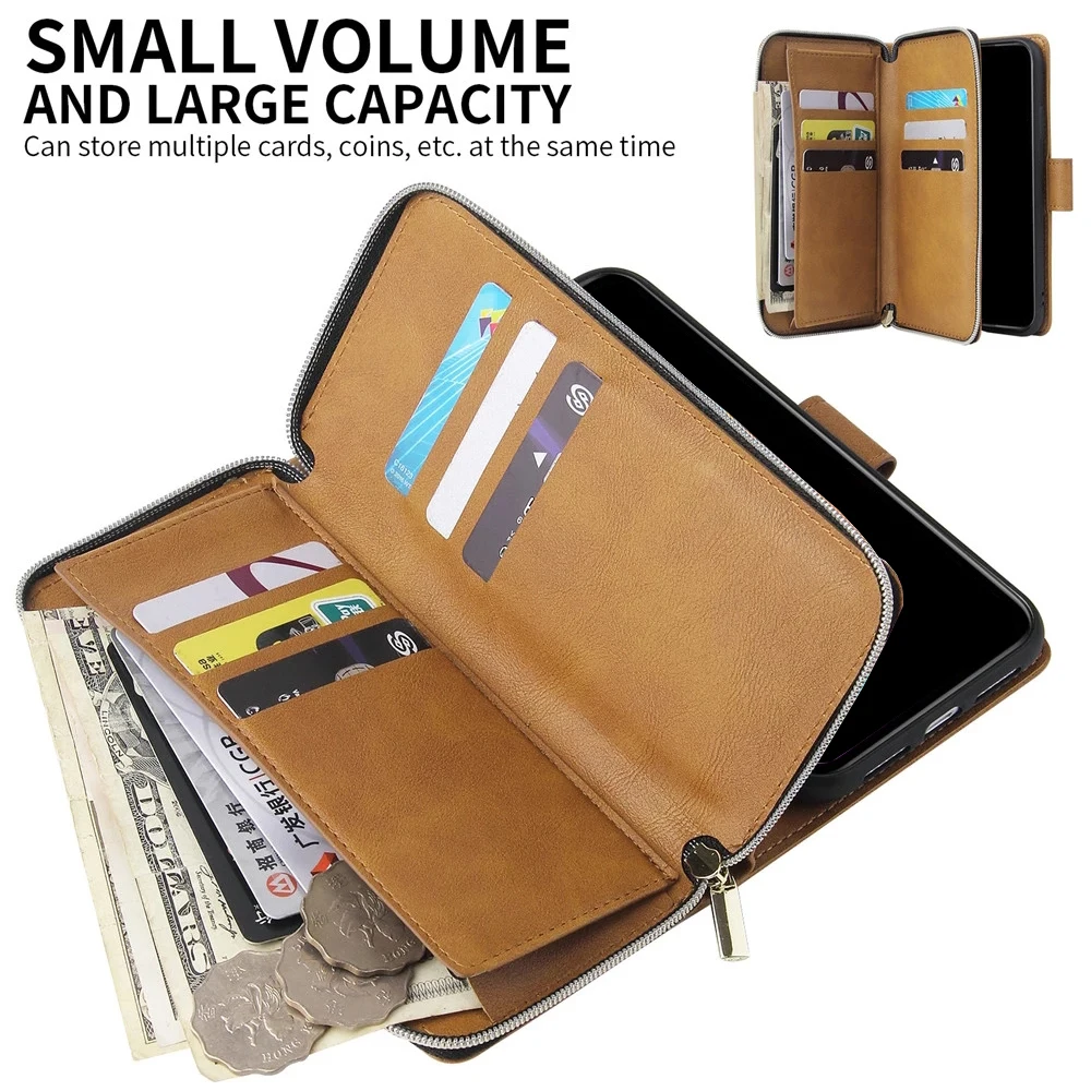 Luxury Leather Zipper Wallet Case For iPhone 14 13 12 Mini 11 Pro XS Max XR X 8 7 6 6s Plus SE 2020 2022 Shockproof Phone Cover