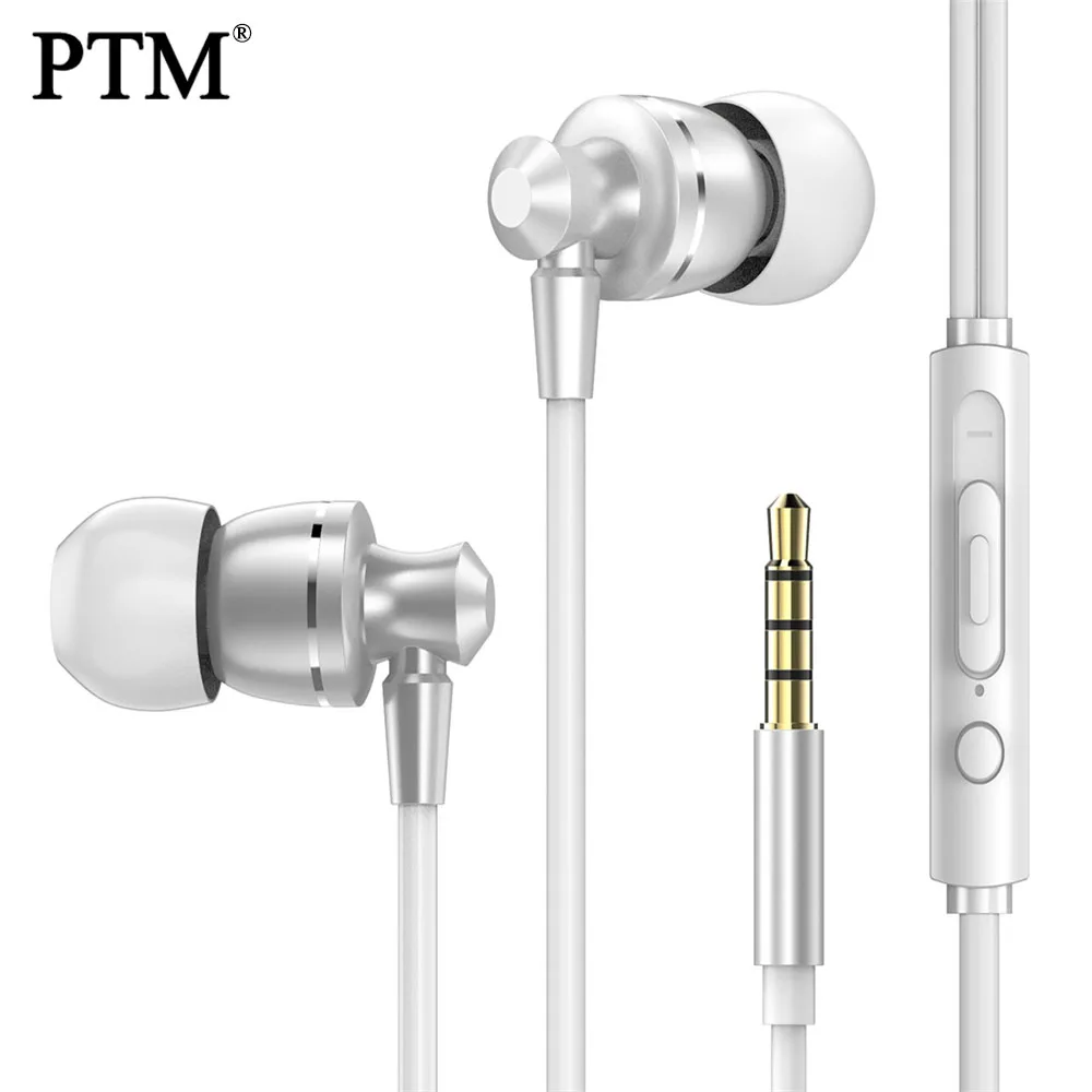 PTM D11G Hifi наушники с микрофоном гарнитура для samsung спортивные наушники с микрофоном проводные наушники Earb uds для телефона - Цвет: Silver