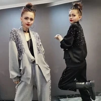 fashion suit women 2021 autumn new korean style stitching heavy industry sequins loose two piece womens pants suit