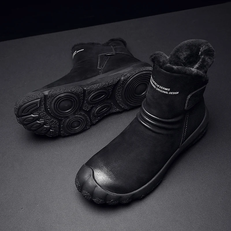 Мужские зимние ботинки из натуральной кожи водонепроницаемые для снега уличная