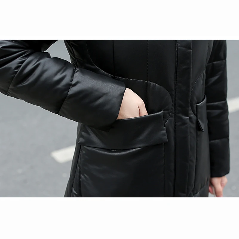 New Women Leather Down Jacket Autumn Winter 2022 Fashion Real Fox Fur Collar Hooded Slim Sheepskin Overcoat Long Down Coat