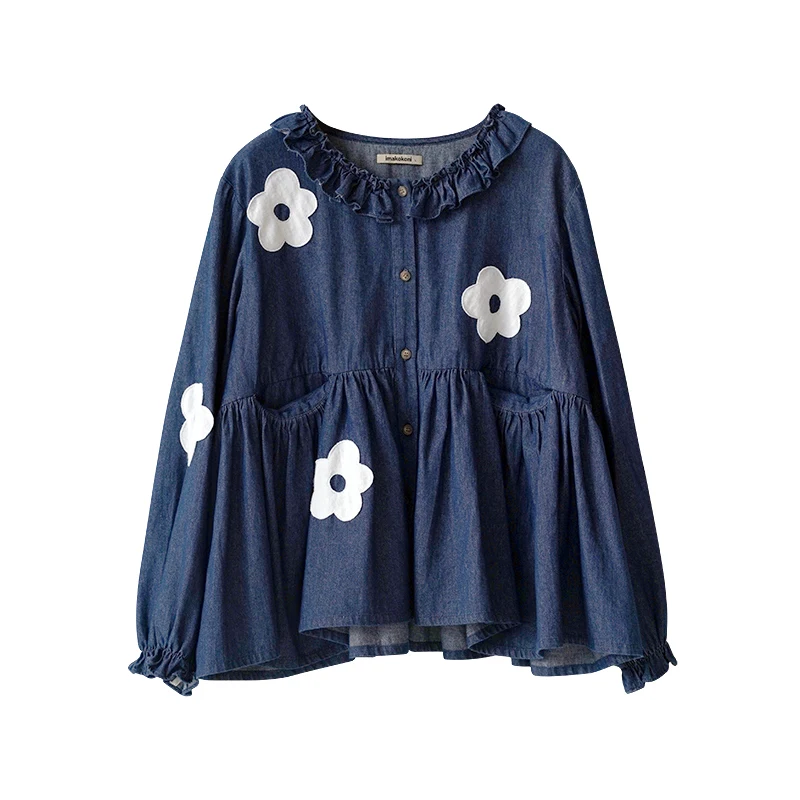 

imakokoni original design denim patch jacket Japanese wild simple fashion female autumn new style 203035