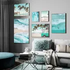 Scandinavian Tropical Landscape Posters Modern Prints Sea Beach Bus Palm Tree Wall Art Canvas Painting Nordic Decoration Picture