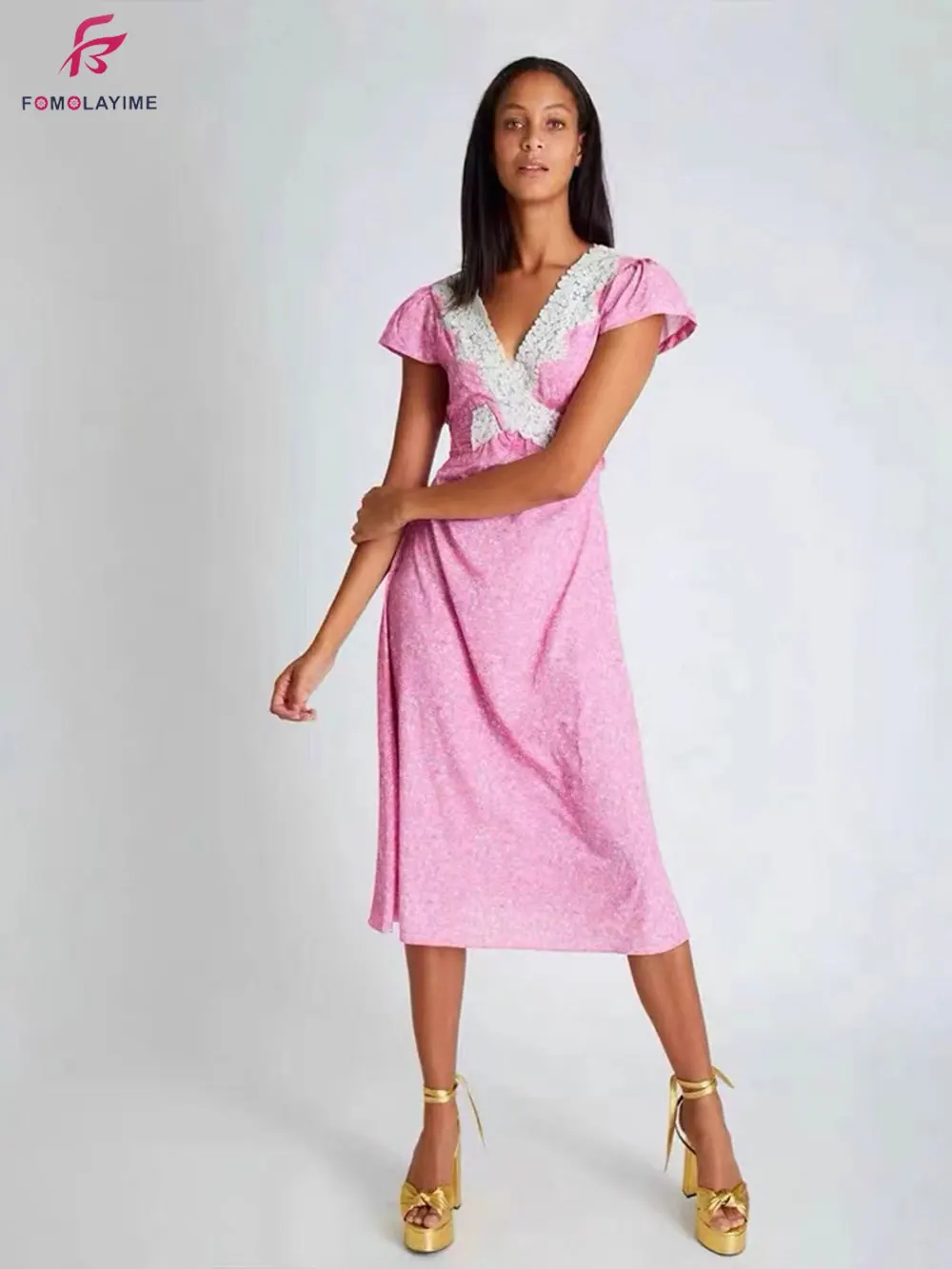 

2021 summer long printed dress deep v neck sexy dresses women