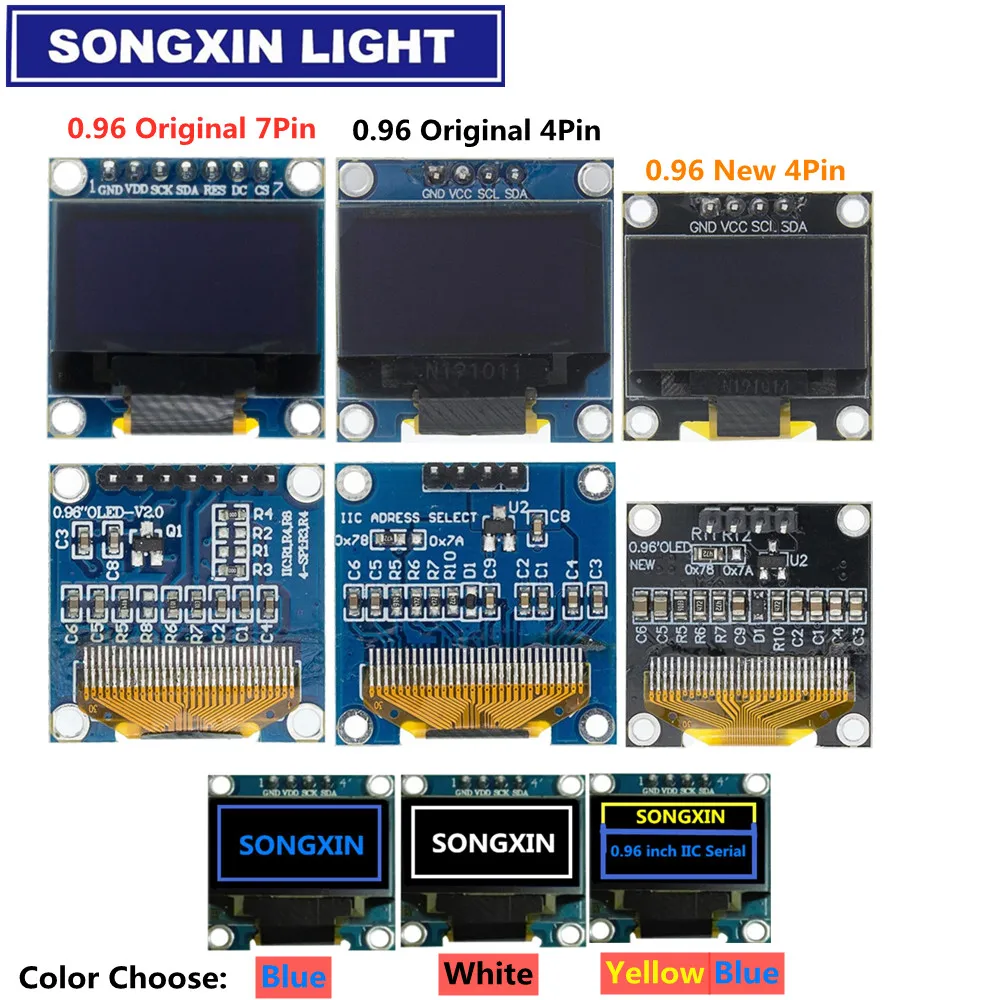 Новый продукт 0 96 дюймов OLED IIC белый/желтый синий/синий 12864 oled дисплей модуль I2C SSD1306