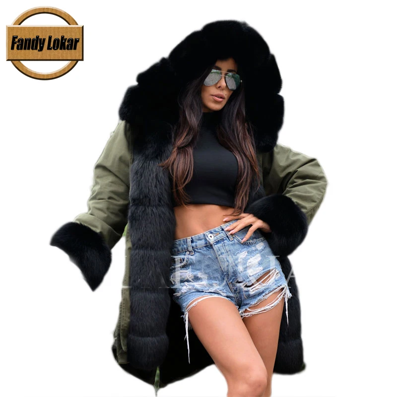 Fandy lokar парка из натурального меха женская зимняя куртка натуральный Лисий мех