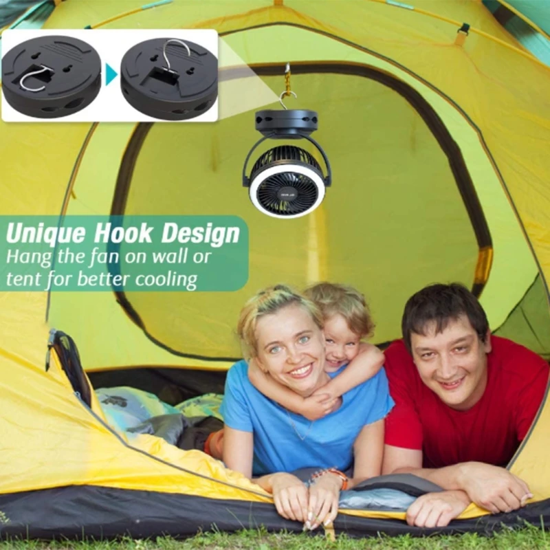 

D57C 10000mAh Battery Operated Clip On Fan with Hanging Hook & Super Strong Airflow, 4 Speeds Adjustable Portable Camping Fan