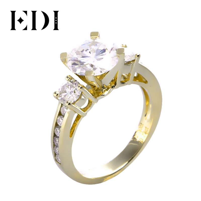 EDI Подлинная Лаборатория Grown Diamond 2CT блестящие муассаниты 14 к желтое золото обручальное кольцо три камня Тест Положительный обручальное кольцо