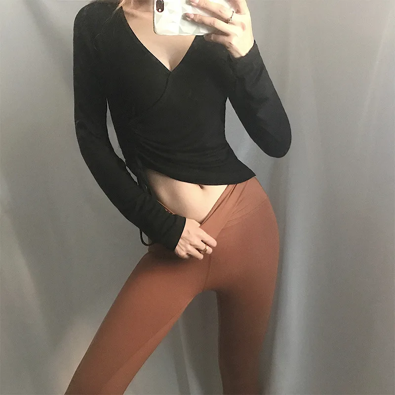 Спортивный топ Oyoo Pink Draw String черные футболки для бега с длинным рукавом хлопковый