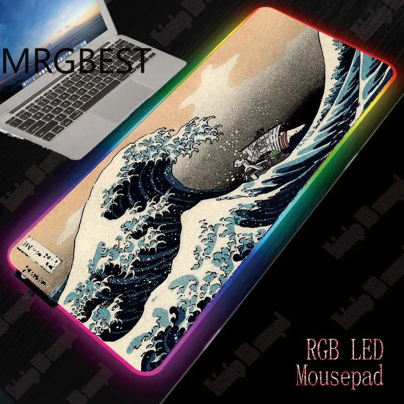 

MRGBEST Hot Japan Anime Wave Art Gaming Gamer Computer RGB LED Lighting USB Large Size Xxl Mouse-pad Colorful Non-slip Play Mat