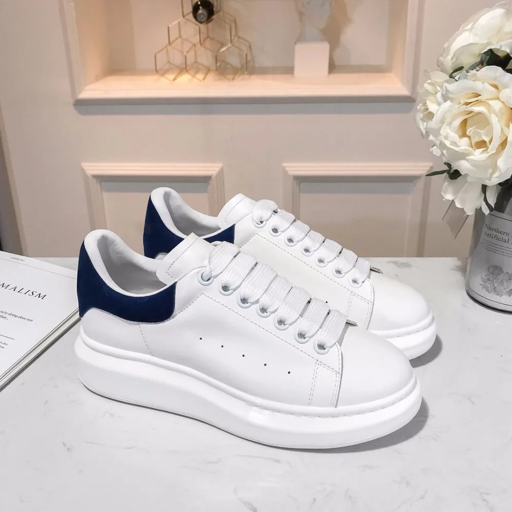 

Genuine Leather Women Platform Shoes Fashion White Shoes Lover Platform Sneakers Lace Up Women Casual Shoes Thick Heels Tennis