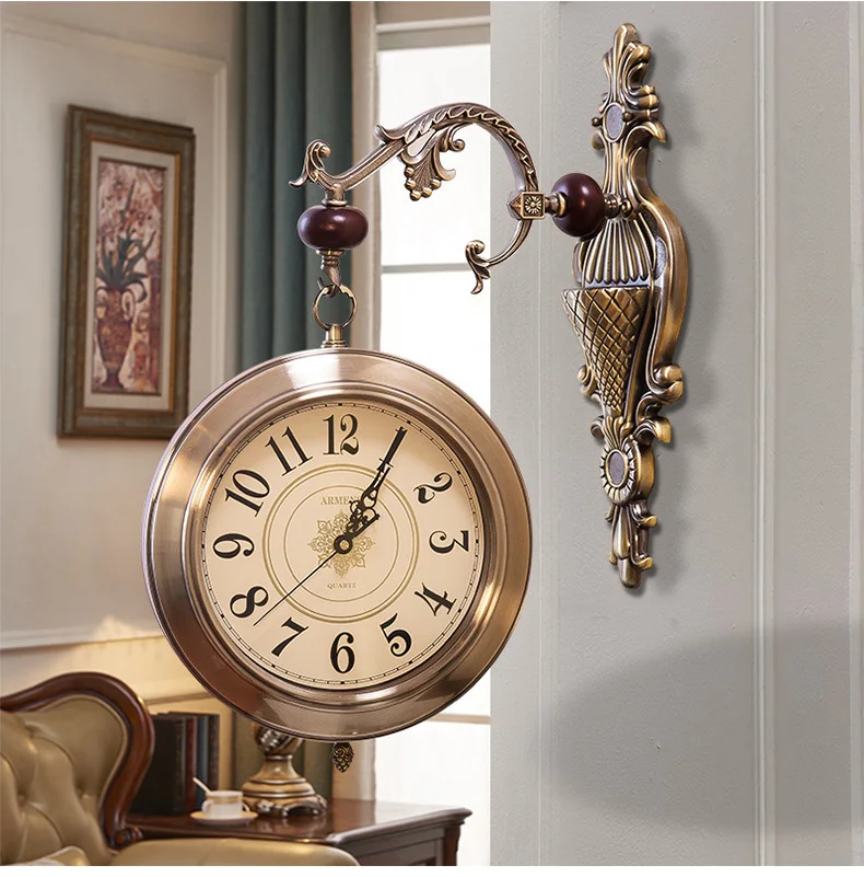 Двухсторонние настенные часы в скандинавском стиле тихие металлические