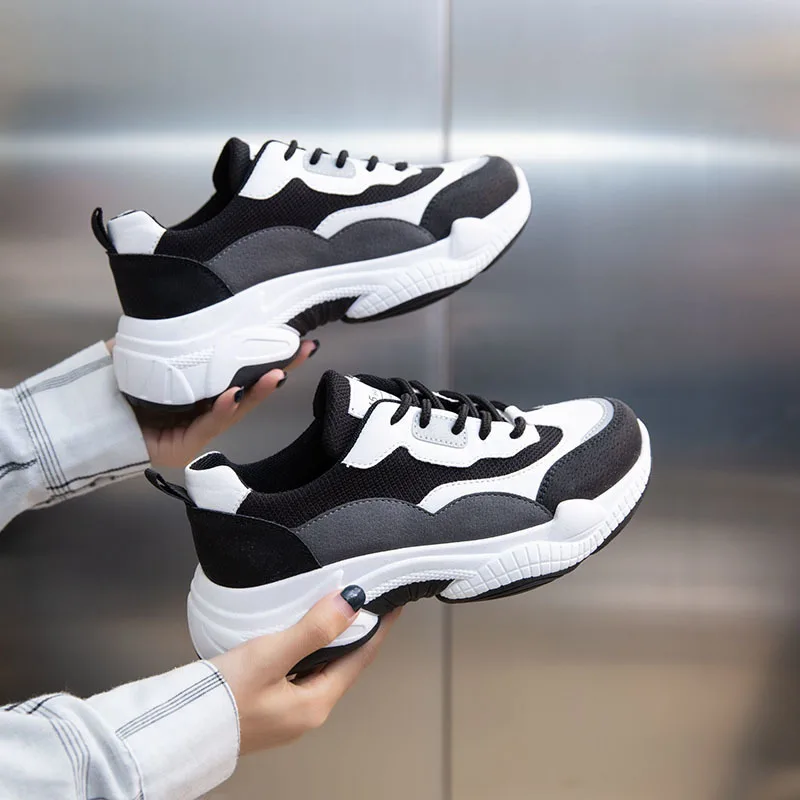 

Sports Shoes New Round Toe Fashion Korean Color Matching Lace-up Platform with Student Casual Shoes for Men and Women