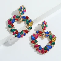 hysecmao new arrive statement hollow heart colorful rhinestone drop earrings high quality fashion crystal jewelry for women gift
