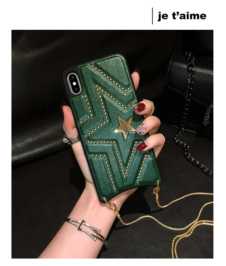 Роскошный модный крутой 3D чехол с заклепками и звездами кожаный длинной