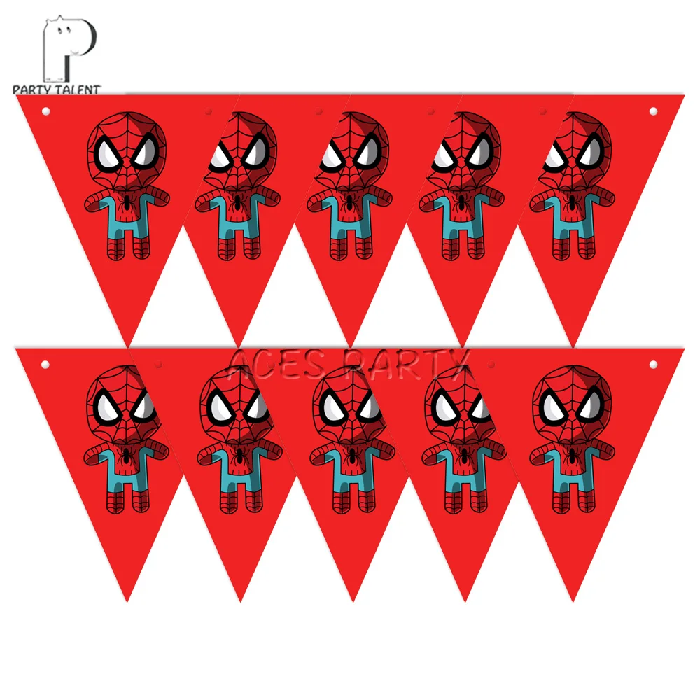10pcs spiderman Вечерние принадлежности 1 комплект мстители Супер Герои Человек паук Халк тематические праздничные бумажные баннер флаги 10 - Цвет: 10pcs spiderman