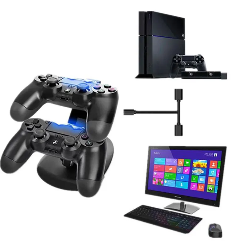 Контроллер Зарядное устройство Док-станция LED двойной USB для Sony Playstation PS4 тонкий