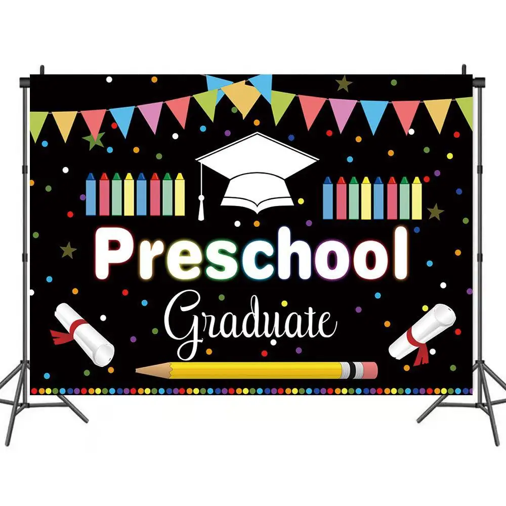 

Preschool Graduate Class Student Party Backdrop Pencil Colorful Dots Banner Poster Photo Backgrounds