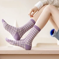 2021 new fashion womens breathable cotton socks leopard houndstooth pattern girl harajuku sock combed cotton female daily socks