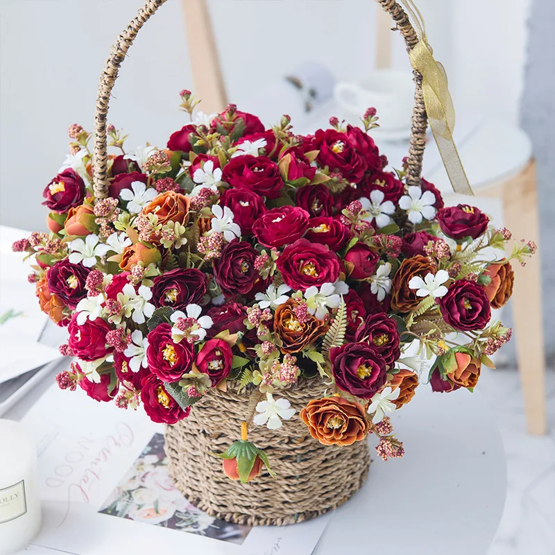 

Artificial Flowers 8 Head Tea Roses Vases For Home WeddingDecoration Accessories Silk Daisy Rose Plastic Flower 6.29in