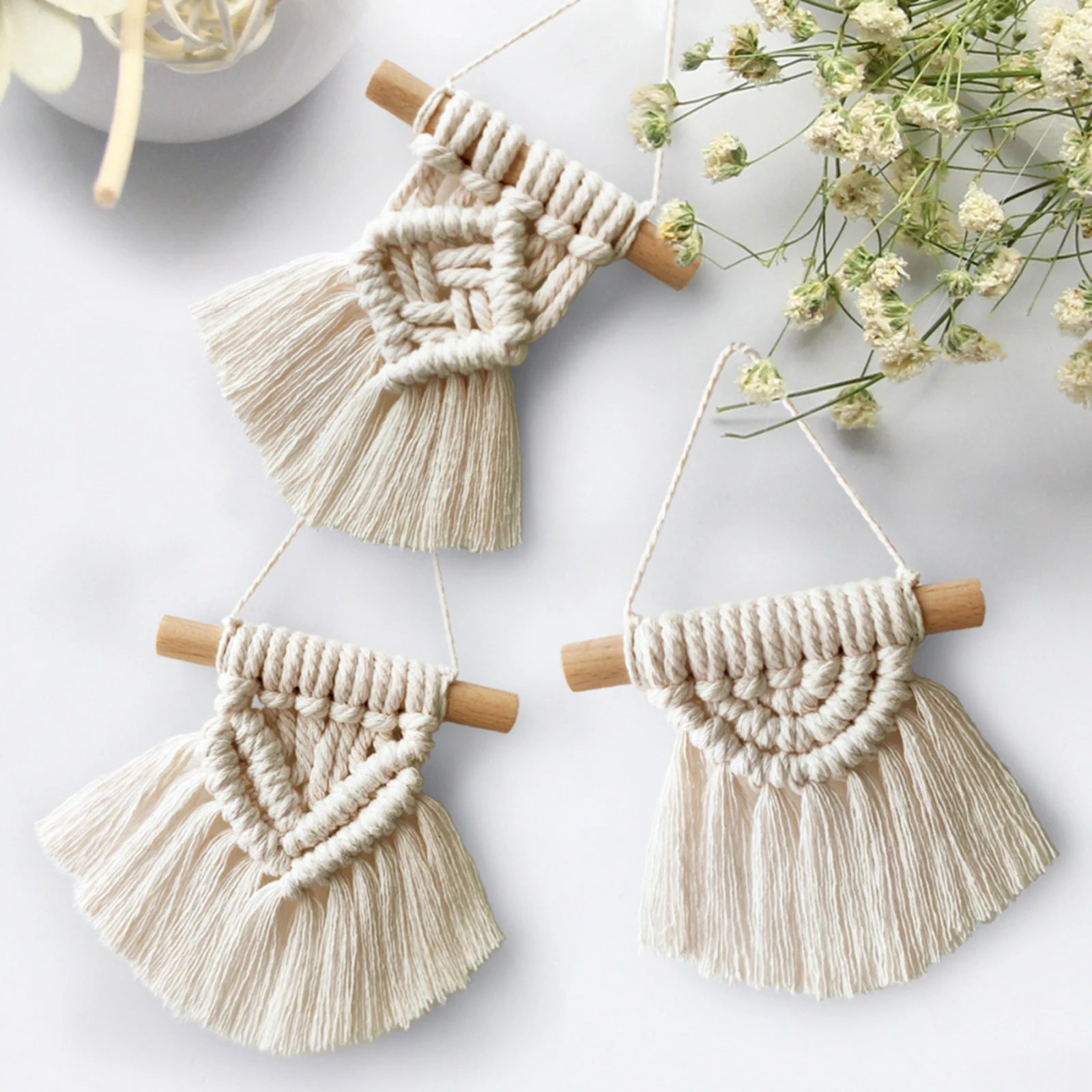 

Mini Macrame Hanging Cute Boho Art Woven Holiday Ornaments Decor for Nursery Apartment Bedroom Living Room Dorm Home Office Car
