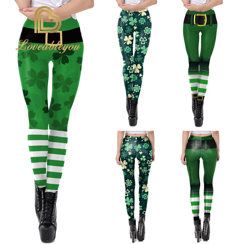 Женские рождественские леггинсы на День Святого Патрика с 3D кружевом