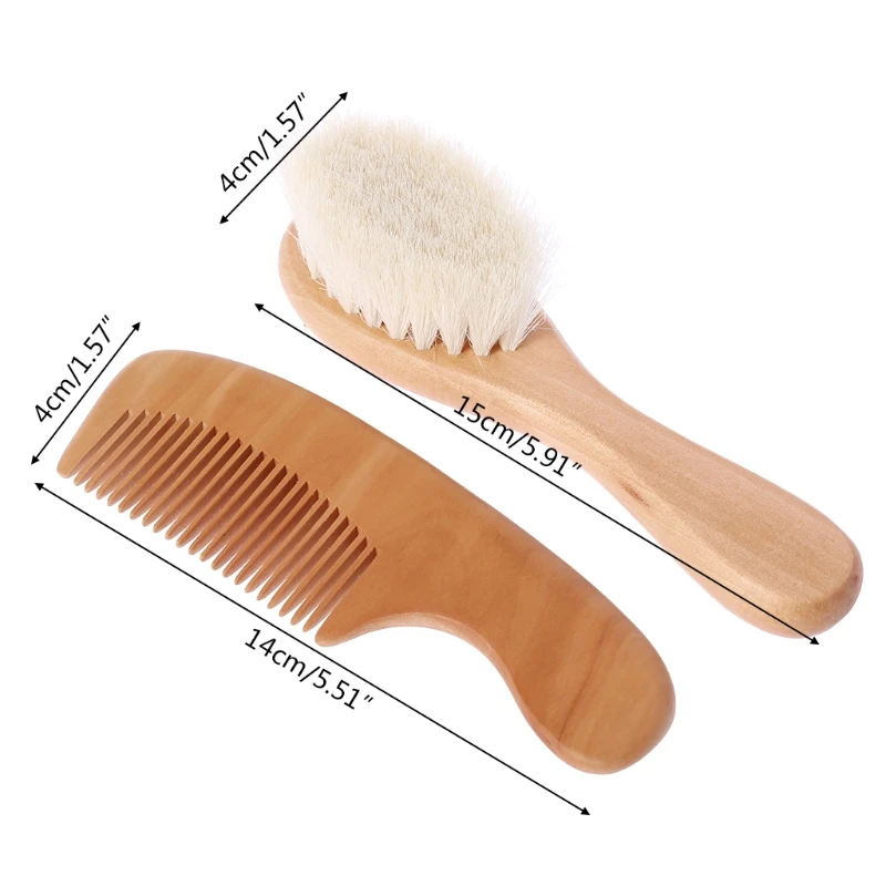 

1 Set Baby Brush Comb Hair Head Massage Wooden Handle Wool Newborn Kids Care Kit