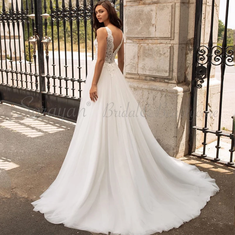 Женское свадебное платье с открытой спиной кружевное ТРАПЕЦИЕВИДНОЕ ПЛАТЬЕ С