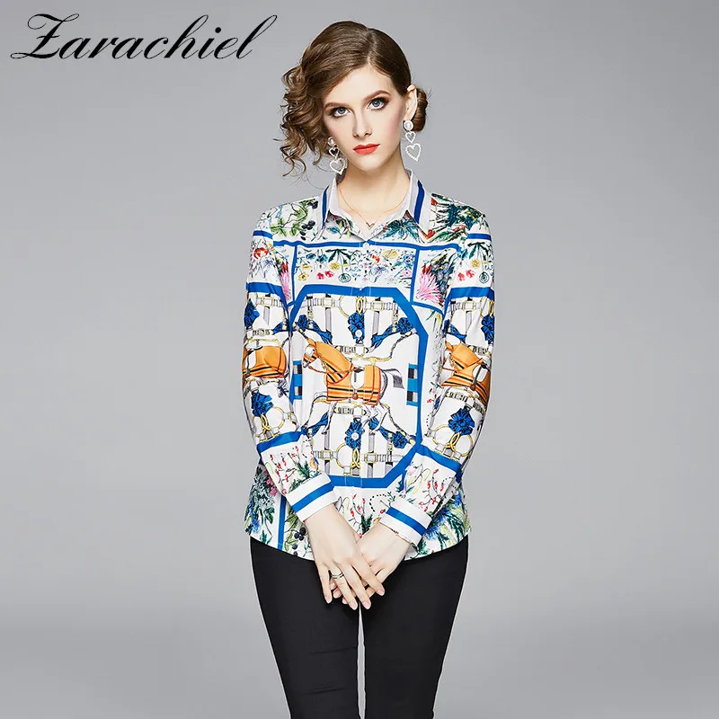 Модная дизайнерская обувь на осень с длинным рукавом цветочным принтом блузка