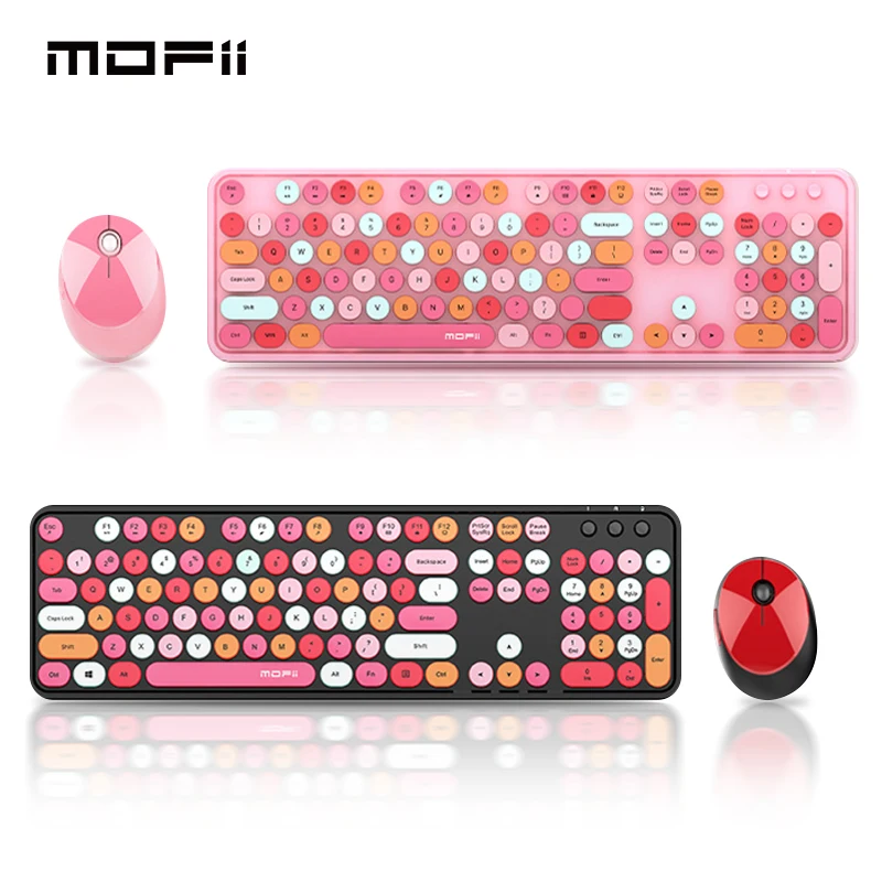 

Mofii Wireless Gaming Keyboard and Mouse Combo Multimedia Round keycaps Multicolor Computer Keyboard and Mouse Set for Girl Gift