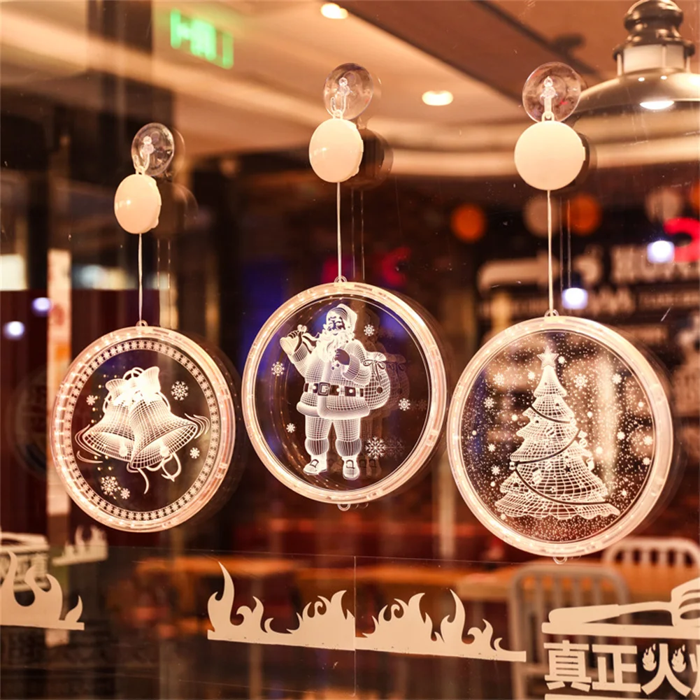 

Christmas Bell Snowman Star Holiday Window Decor LED Sucker Lights Battery Power Christmas Garland For Home Decoration Bell