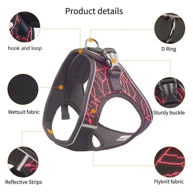 Шлейка для щенков и кошек Сетчатый регулируемый Светоотражающий ошейник