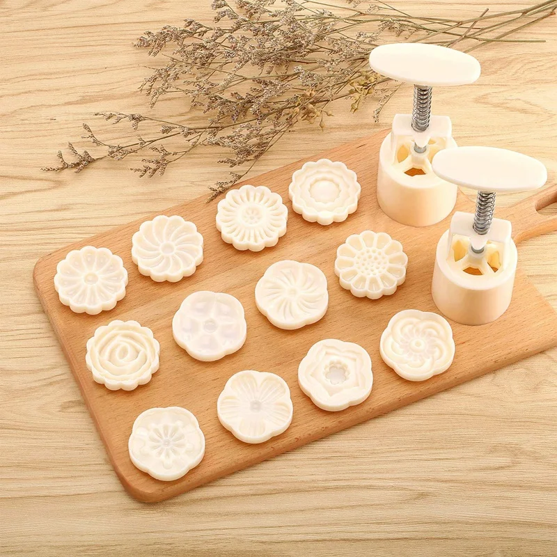 

Moon Cake Mold Cutter Cookie Press Cake Stamp with 12 Stamps DIY Decoration Press Cake Cutter Mold