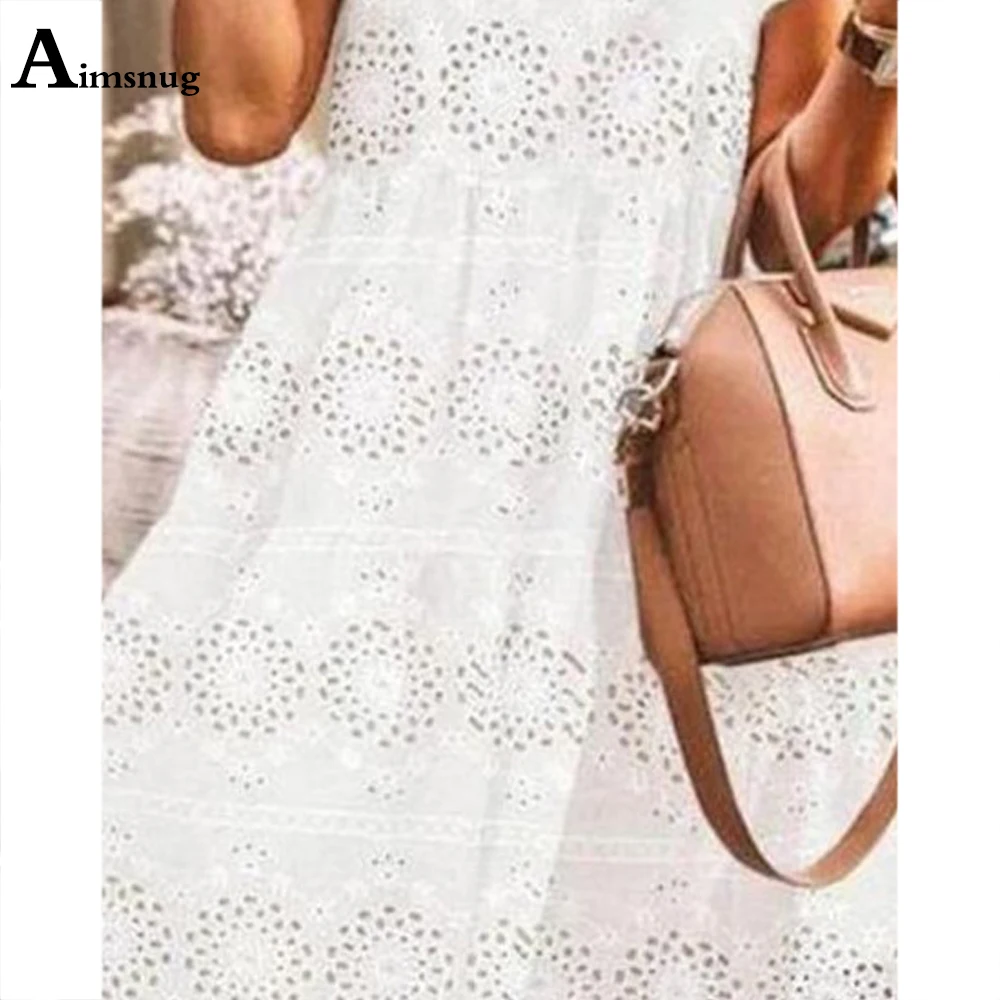 

2021 Summer Ladies Elegant Ruffled Collar Knee-Length Dress Short Sleeve Lace Embroidery Dresses Plus size 3XL Women Beach Dress