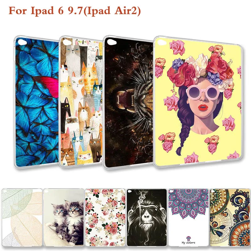 

For ipad Air 2 Case 3D Painted Soft TPU Fundas For ipad 6 ipad6 9.7" inch Tablet Surface Cover Waterproof Cartoon Back Bumper