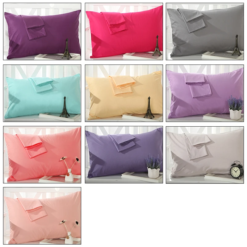 

1PC 48x74cm 100% Cotton Pillowcase Casual Solid Color Pillow Cover Multicolor Optional Sleeping Bedding Pillow Case