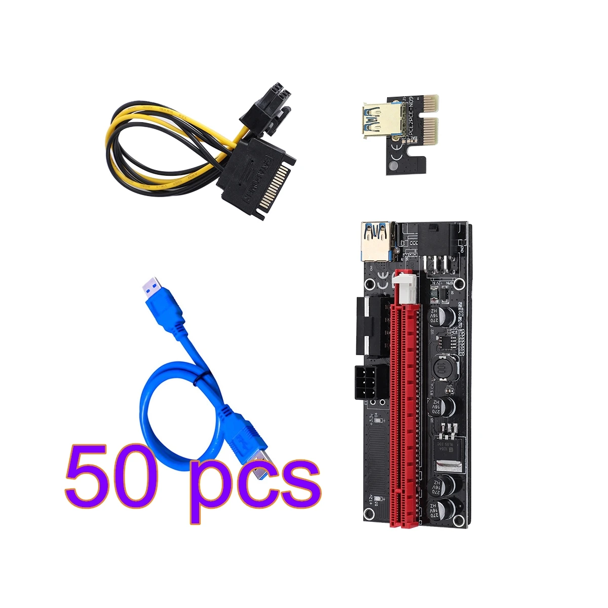 

50pcs PCI-E pcie Riser 009 Express 1X 4x 8x 16x Extender PCI E USB Riser 009S Dual 6Pin Adapter Card SATA 15pin for BTC Miner