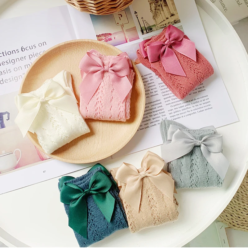 Летние детские носки однотонные с бантом Детские гольфы для маленьких девочек