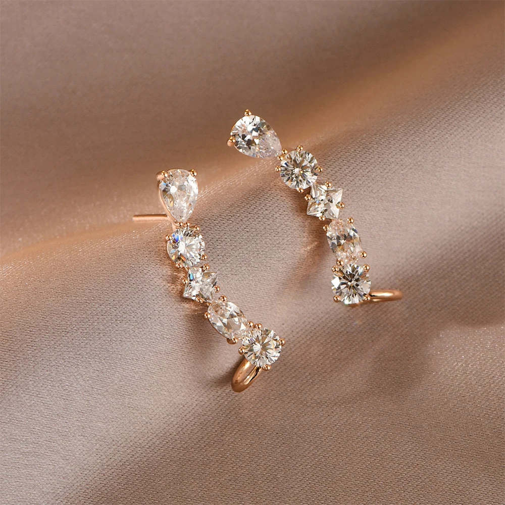 

Dainty Piercing Clip Earrings for Women Simple Temperament 18K Gold White Round Zircon Stud Earrings Female Party Jewelry Gift