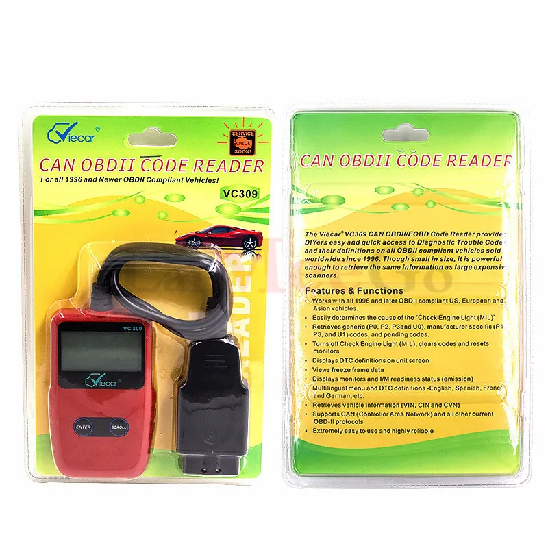 OBD2 сканирующий инструмент Viecar VC309 OBDII/EOBD считыватель кодов работает со всеми