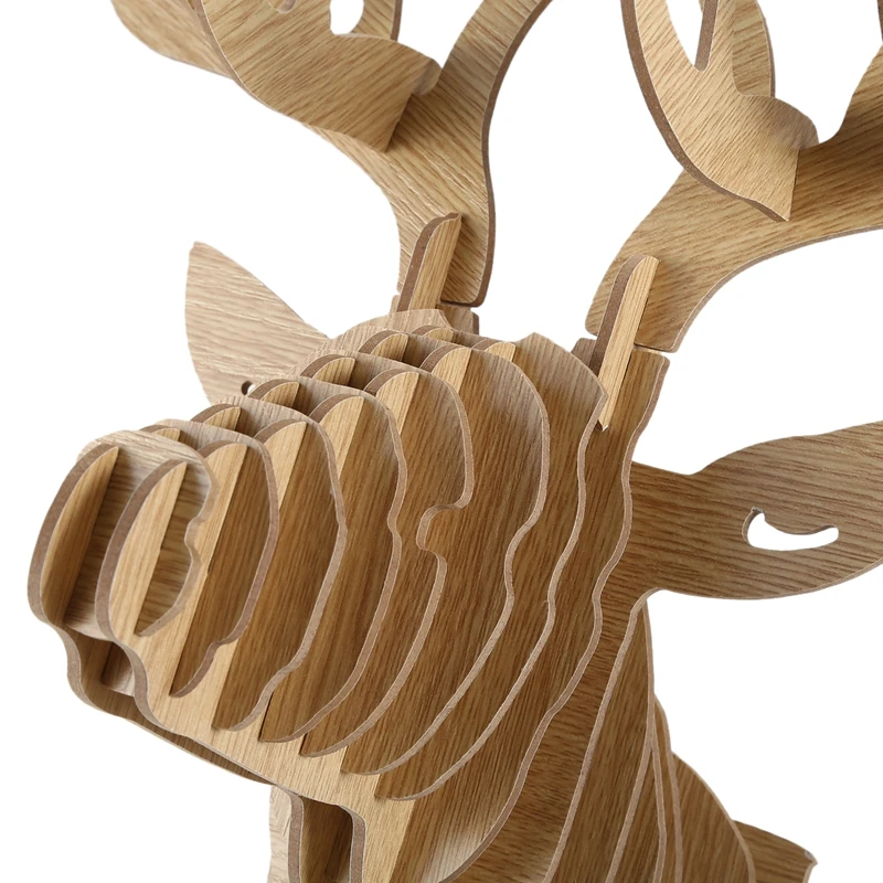 

3D Wood Carving Deer Head Decoration Wall and Hook Door Necklace Hat Key