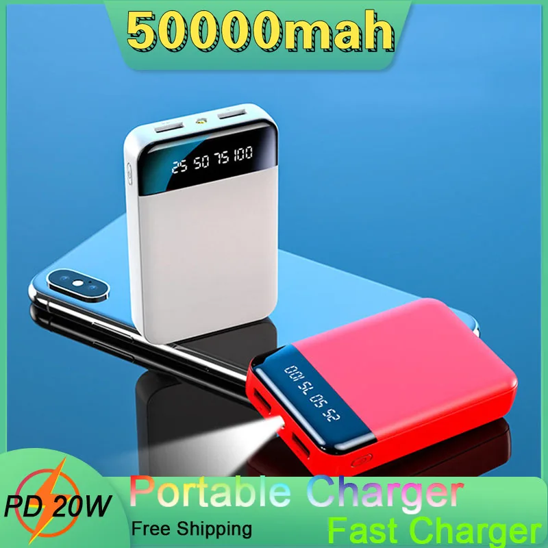 

Mini Power Bank 50000mAh Portable LED Light Fast Charge External Battery Charger for Samsung Xiaomi Iphone 13