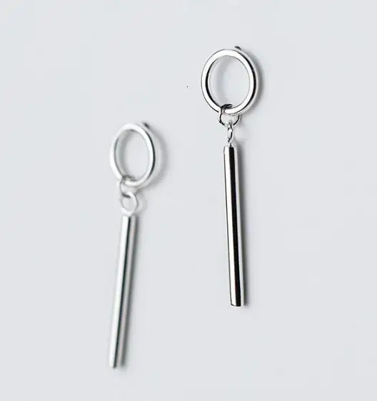 

Real. 1pair 925 Sterling Silver jewelry Geometric Lucky Circle & Lucky Straight Bar dangle Earrings jewelry GTLE2595