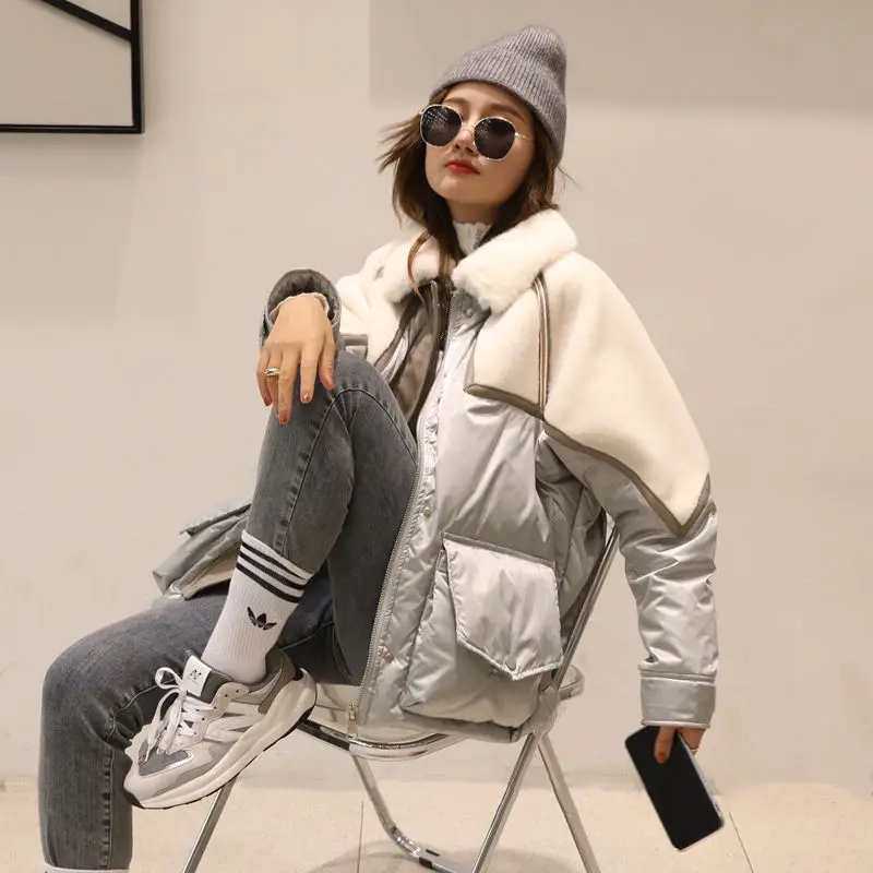 Женский Двухсторонний пуховик средней длины парка на белом утином пуху с