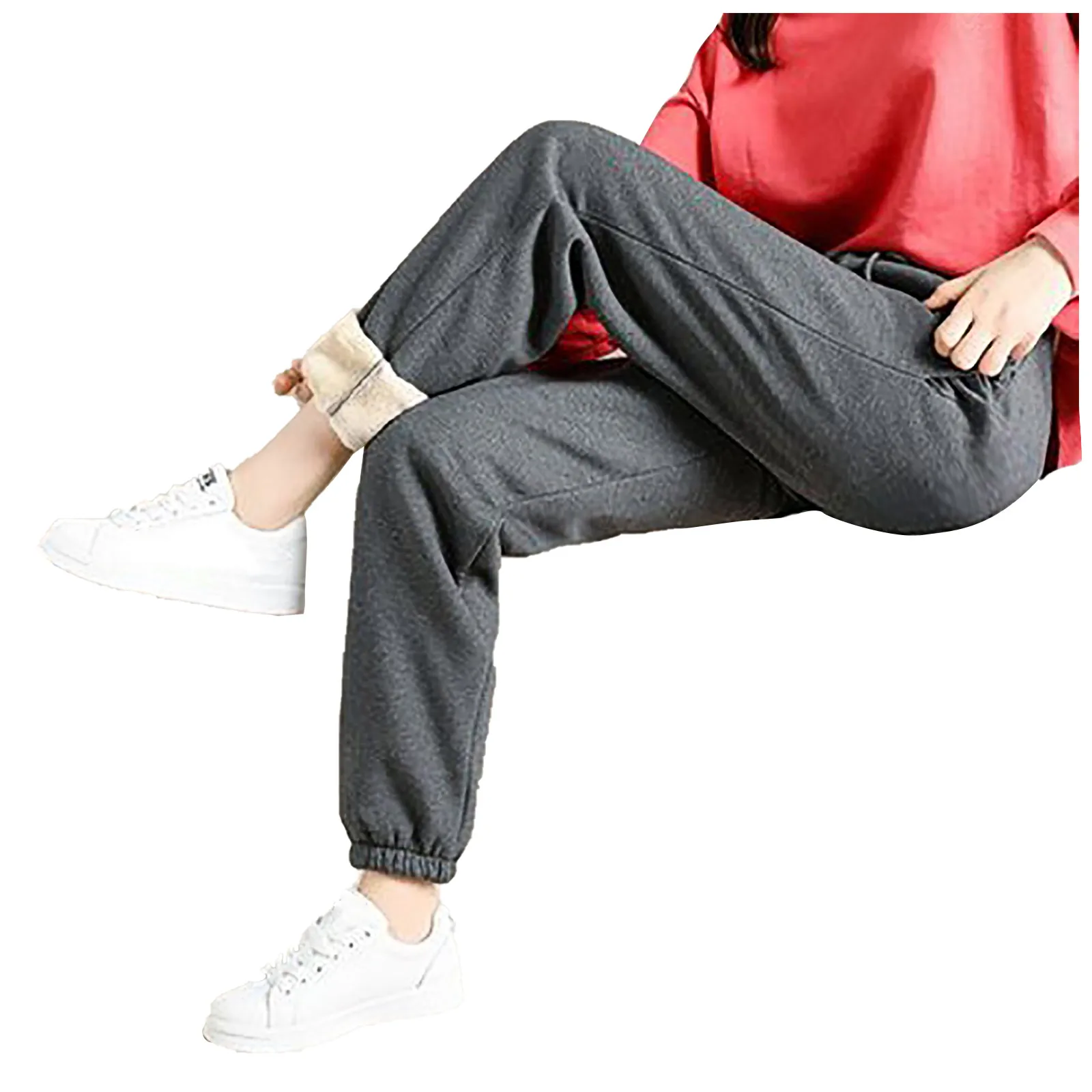 

New Fashion Women Solid Plus Velvet Elastic Sweatpants Women Lace-up Casual Sweatpants Fashion Harem Pants
